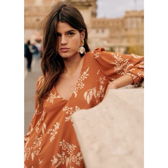 Sezane Floral Jumpsuit in Rust and Cream - Picture 3 of 10